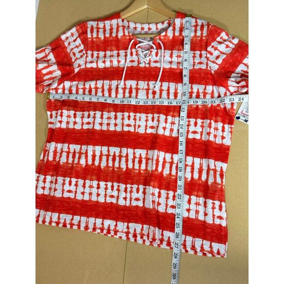 NWT Allison Daley Plus Size Top 1X Tie-Dye Short Sleeve Casual Coastal Tie Front - Picture 8 of 8